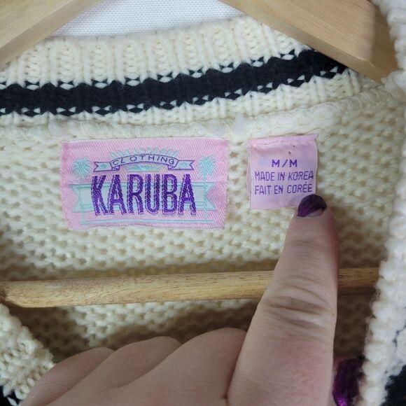 "Zurich" Preppy Korean Graphic Patches Cream and Black Heavy Sweater - Picture 9 of 10